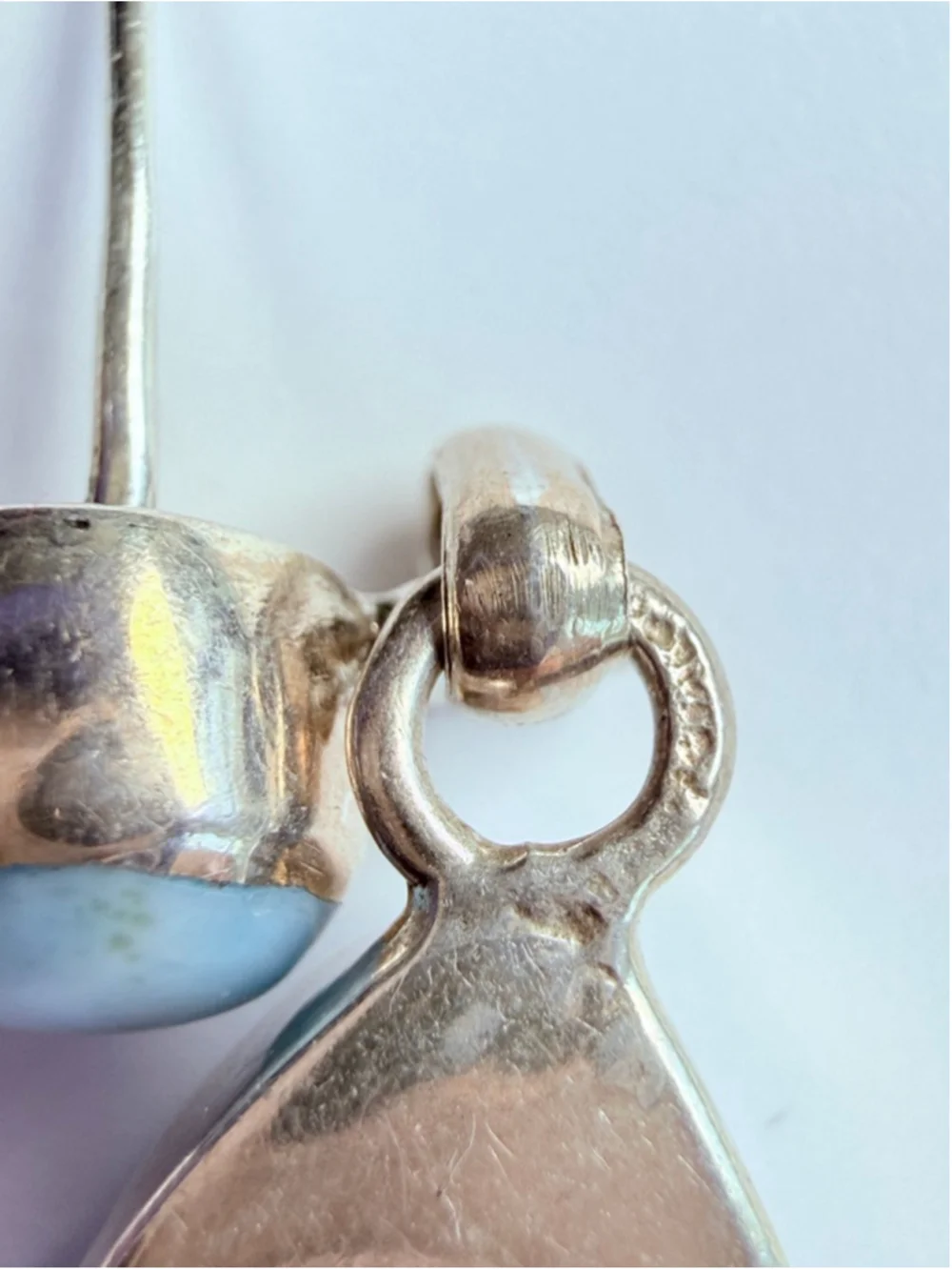 Natural 16.6 CT Larimar Caribbean Blue Sterling Silver 925 Dangle Earrings 1.3" - Picture 8 of 9